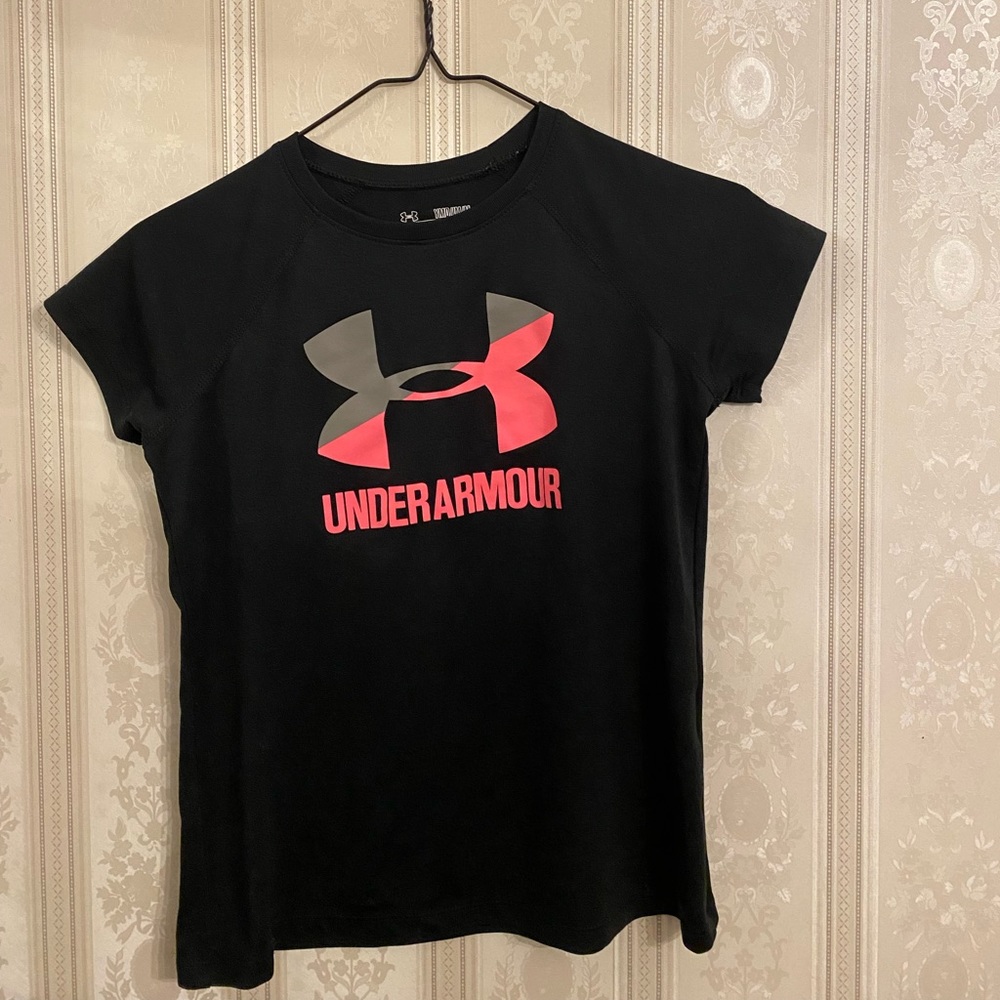 Girls Black and Pink Under Armor Shirt